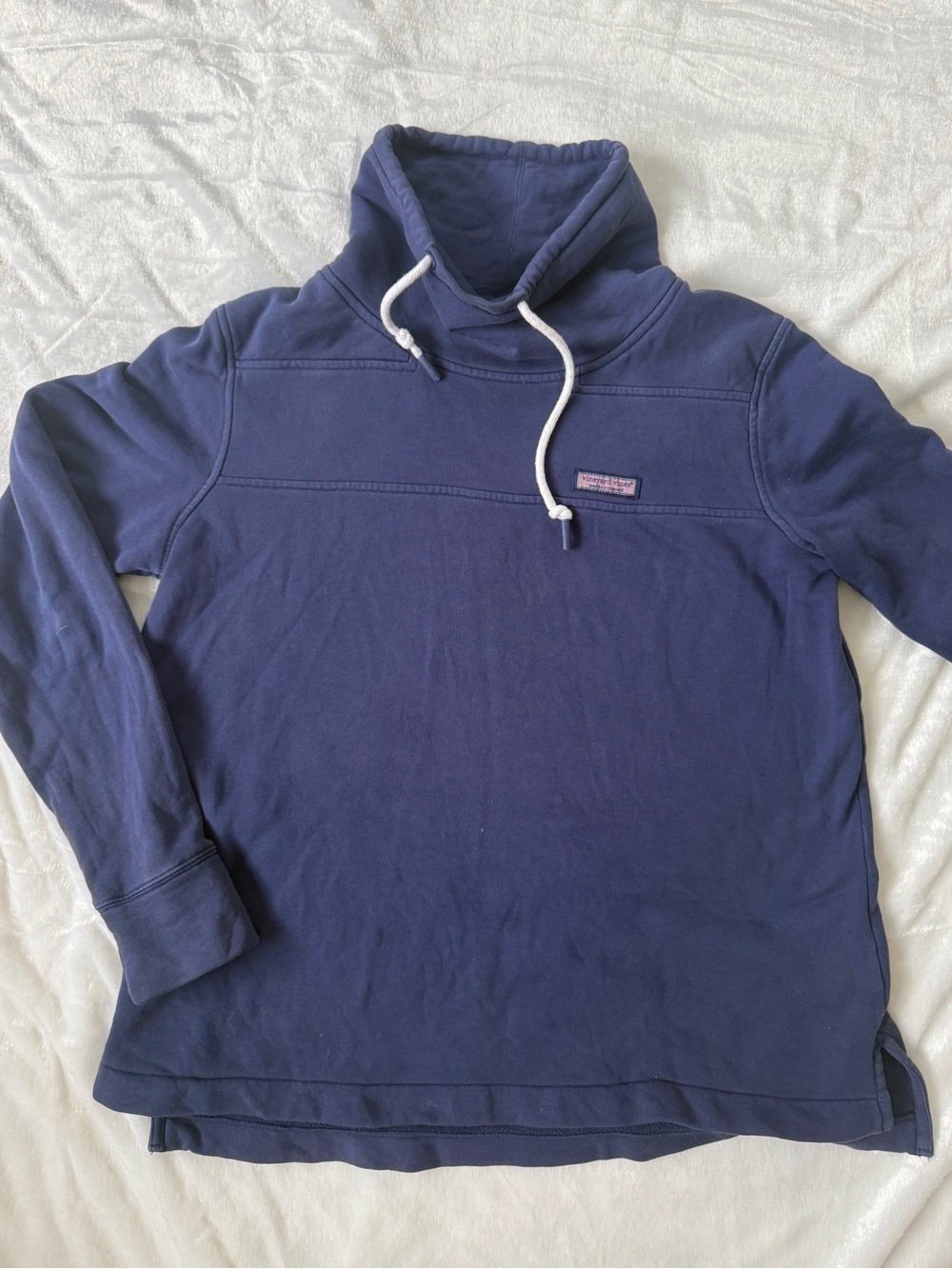 Vineyard Vines Navy Funnel Neck Pullover with White Drawcord